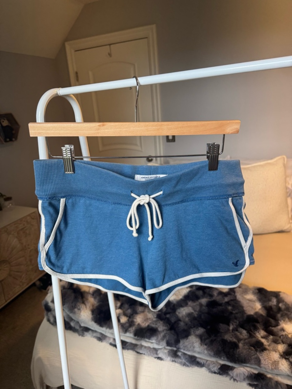 American Eagle Outfitters Blue Athletic Drawstring Shorts with White Trim